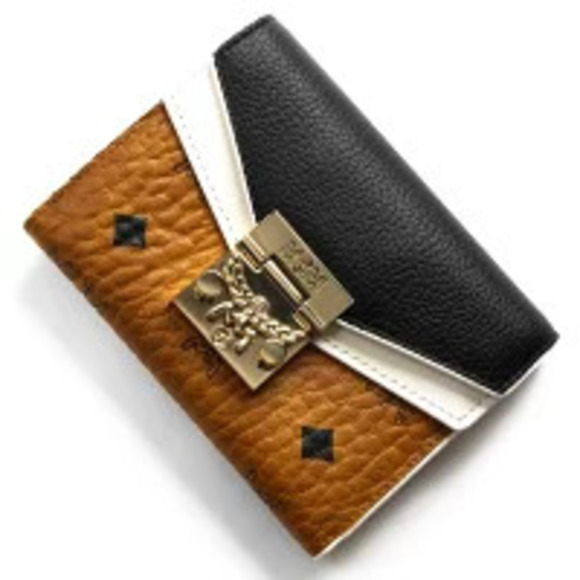 MCM Handbags - MCM Tri fold Wallet Patricia Visetos Monogram Black Multi White Cognac Brown
